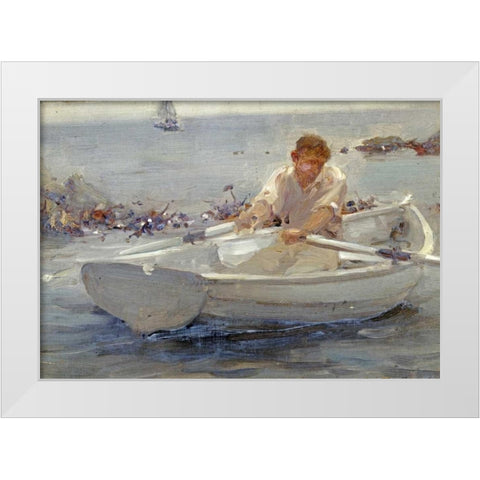 Man In a Rowing Boat White Modern Wood Framed Art Print by Tuke, Henry Scott