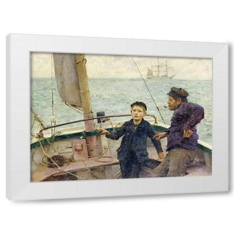 The Steering Lesson White Modern Wood Framed Art Print by Tuke, Henry Scott