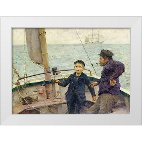 The Steering Lesson White Modern Wood Framed Art Print by Tuke, Henry Scott