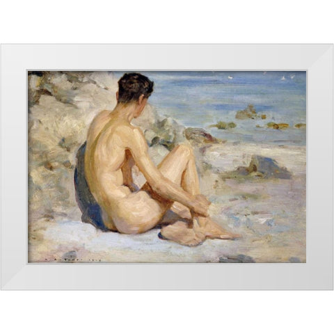 Boy On a Beach White Modern Wood Framed Art Print by Tuke, Henry Scott