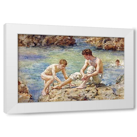 The Bathers White Modern Wood Framed Art Print by Tuke, Henry Scott