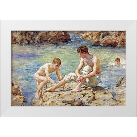 The Bathers White Modern Wood Framed Art Print by Tuke, Henry Scott