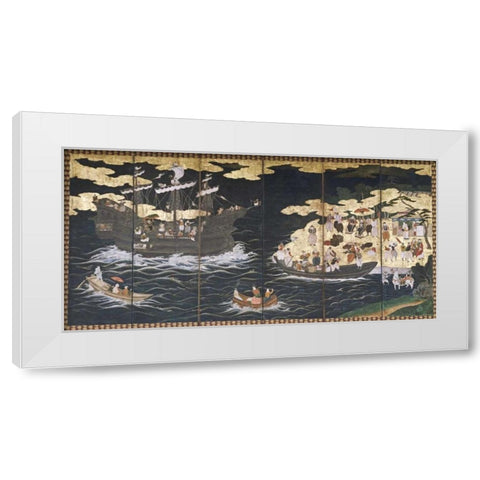 Arrival of The Southern Barbarians White Modern Wood Framed Art Print by Unknown