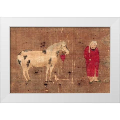 Horse and Foreign Groom White Modern Wood Framed Art Print by Unknown