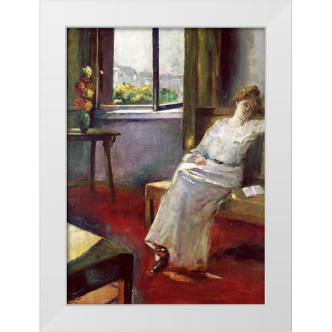 Seated Woman With a Book White Modern Wood Framed Art Print by Ury, Lesser