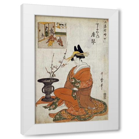 The Courtesan Karakoto White Modern Wood Framed Art Print by Utamaro, Kitagawa
