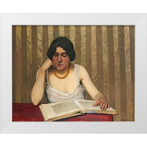 Reader With a Yellow Necklace White Modern Wood Framed Art Print by Vallotton, Felix