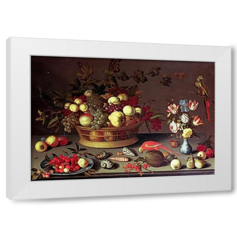 A Basket of Grapes and Other Fruit White Modern Wood Framed Art Print by Van Der Ast, Balthasar