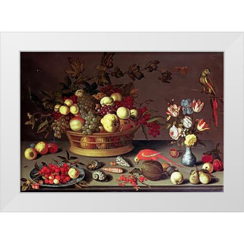 A Basket of Grapes and Other Fruit White Modern Wood Framed Art Print by Van Der Ast, Balthasar