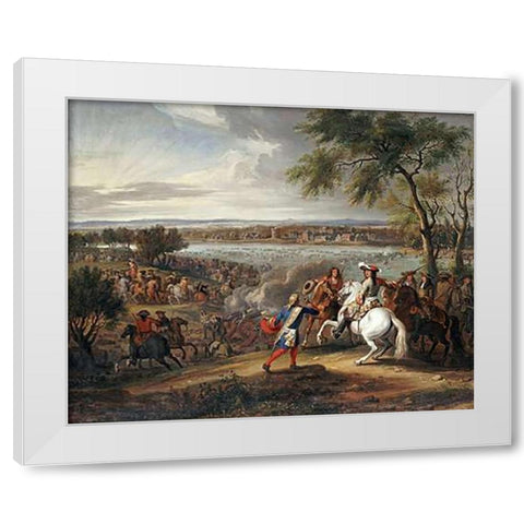 King Louis XIV of France Crossing The Rhine White Modern Wood Framed Art Print by Van Der Meullen, Adam Frans