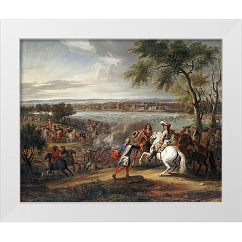 King Louis XIV of France Crossing The Rhine White Modern Wood Framed Art Print by Van Der Meullen, Adam Frans