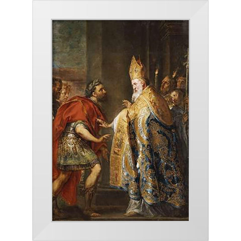 The Emporer Theodosius Before Saint Ambrose White Modern Wood Framed Art Print by Van Diepenbeck, Abraham