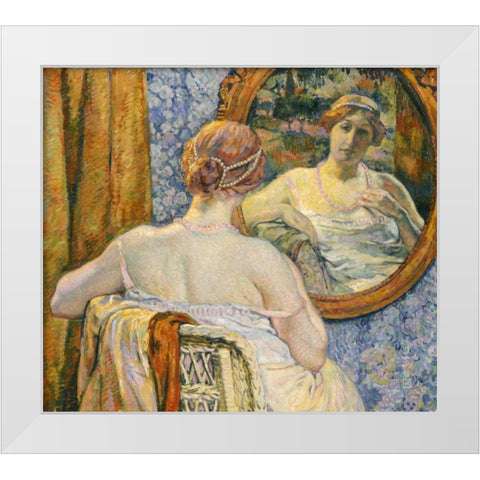 Woman In a Mirror White Modern Wood Framed Art Print by Van Rysselberghe, Theo