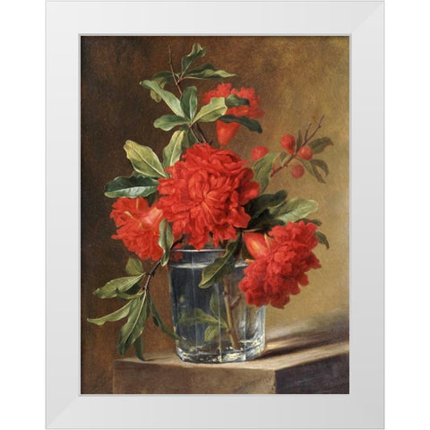 Red Carnations and a Sprig of Berries White Modern Wood Framed Art Print by Van Spaendonck, Gerard
