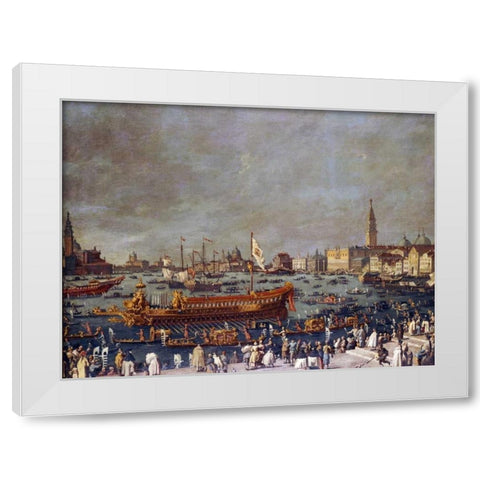 The Doge In The Bucintoro White Modern Wood Framed Art Print by Venetian School