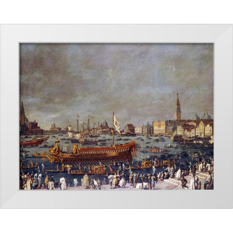 The Doge In The Bucintoro White Modern Wood Framed Art Print by Venetian School