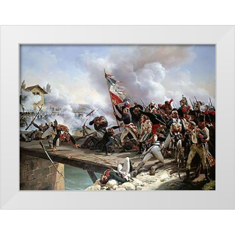 La Bataille Du Pont dArcole White Modern Wood Framed Art Print by Horace Vernet, Emile Jean
