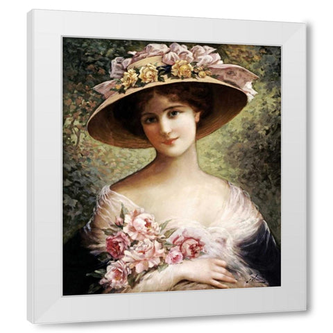 The Fancy Bonnet White Modern Wood Framed Art Print by Vernon, Emile