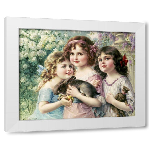 The Three Graces White Modern Wood Framed Art Print by Vernon, Emile