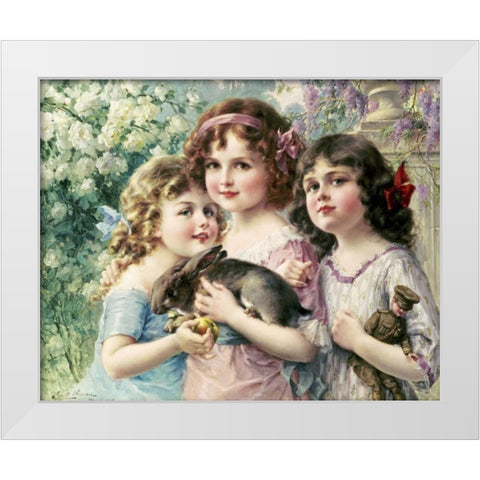 The Three Graces White Modern Wood Framed Art Print by Vernon, Emile
