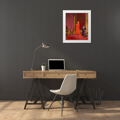 A Cardinal Looking at Napoleons Throne White Modern Wood Framed Art Print by Vibert, Jean Georges
