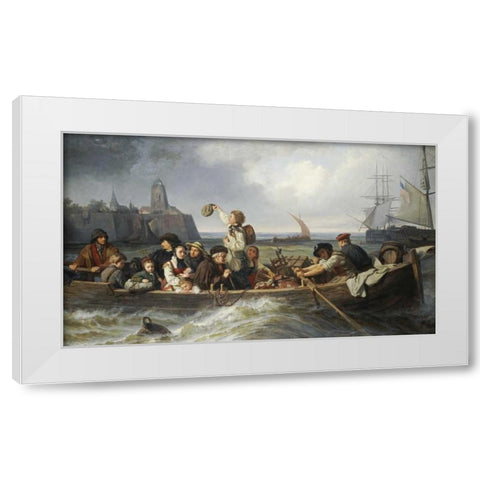 Emigration To America White Modern Wood Framed Art Print by Vokmar, Antonie