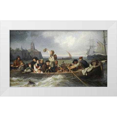 Emigration To America White Modern Wood Framed Art Print by Vokmar, Antonie