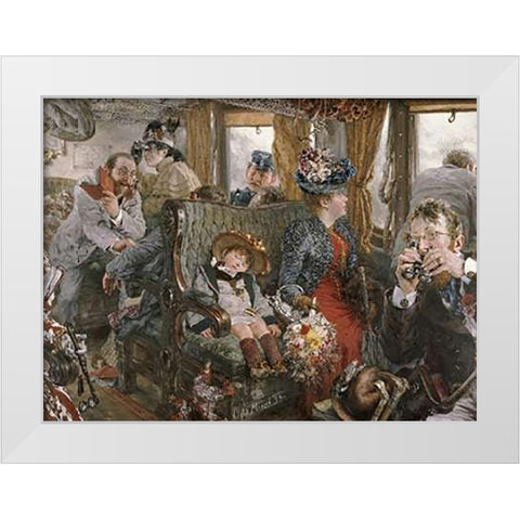 On The Train, Observed From Life White Modern Wood Framed Art Print by Von Menzel, Adolf