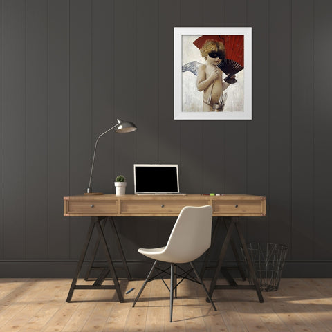 Cupid at The Masked Ball White Modern Wood Framed Art Print by Von Stuck, Franz