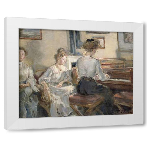 Evening Music White Modern Wood Framed Art Print by Hermann Von Uhde, Fritz Karl