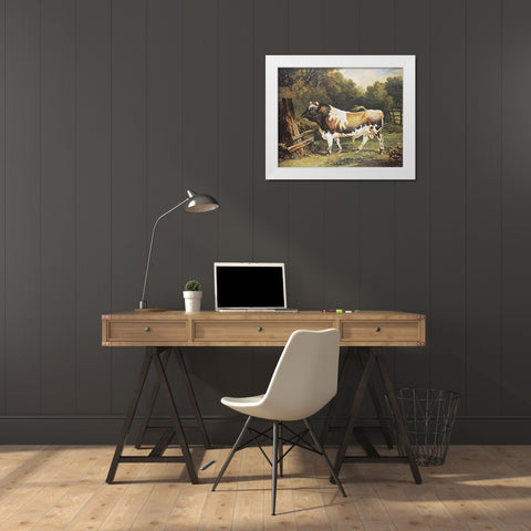 A Bull of The Alderney Breed White Modern Wood Framed Art Print by Ward, James