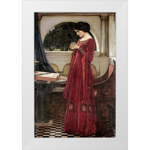 The Crystal Ball White Modern Wood Framed Art Print by Waterhouse, John William