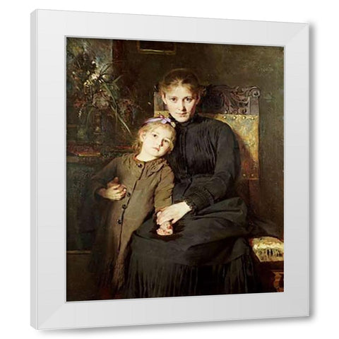 A Mother and Daughter In An Interior White Modern Wood Framed Art Print by Wegmann, Bertha