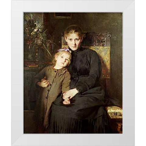 A Mother and Daughter In An Interior White Modern Wood Framed Art Print by Wegmann, Bertha