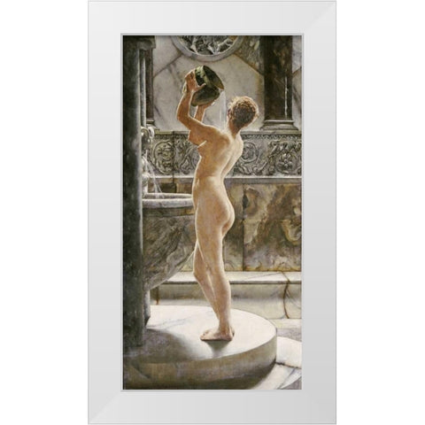 The Bath White Modern Wood Framed Art Print by Weguelin, John Richard