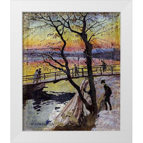 The Footbridge, Lidingobron White Modern Wood Framed Art Print by Wilhelmson, Carl Wilhelm