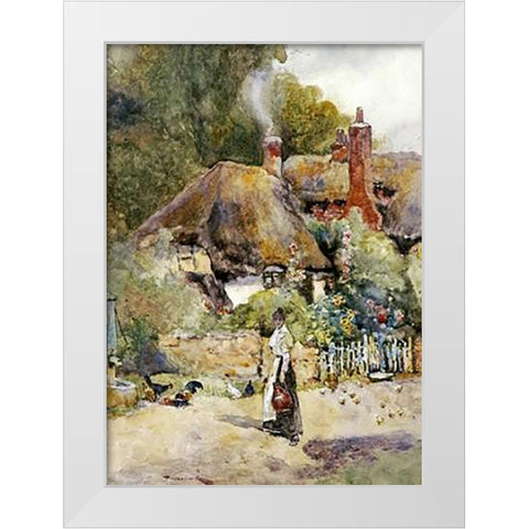 Old Cottage at Sutton Courtney, Berkshire White Modern Wood Framed Art Print by Woodlock, David
