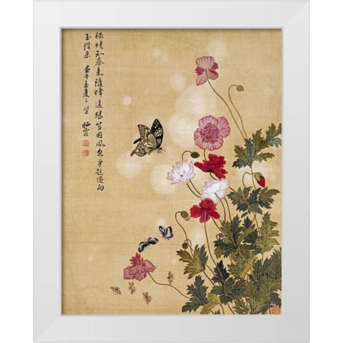 Corn Poppy and Butterflies White Modern Wood Framed Art Print by Yuanyu, Ma