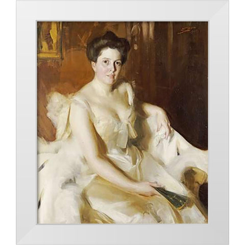 Portrait of Mrs De Ver Warner White Modern Wood Framed Art Print by Zorn, Anders Leonard