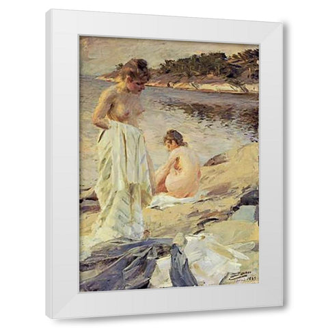 Les Baigneuses White Modern Wood Framed Art Print by Zorn, Anders Leonard