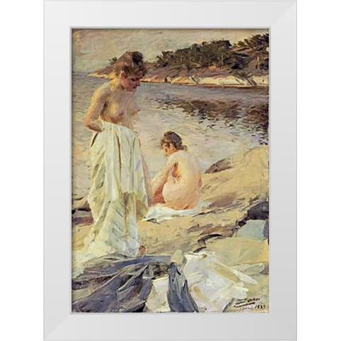 Les Baigneuses White Modern Wood Framed Art Print by Zorn, Anders Leonard
