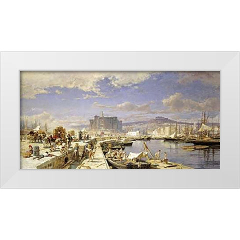 The Harbour of Naples White Modern Wood Framed Art Print by Aerni, Franz Theodor