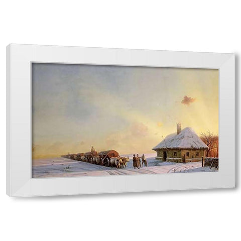 Ukranian Oxcart Drivers In Winter White Modern Wood Framed Art Print by Aivasowsky, Ivan Konstantinovich