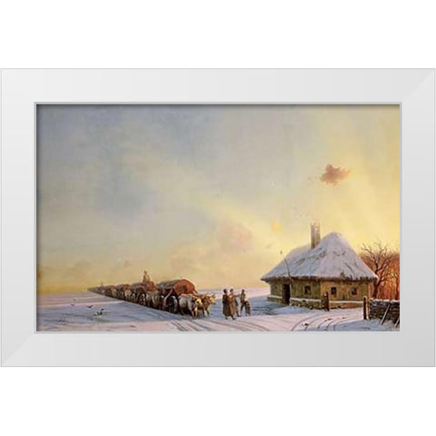 Ukranian Oxcart Drivers In Winter White Modern Wood Framed Art Print by Aivasowsky, Ivan Konstantinovich
