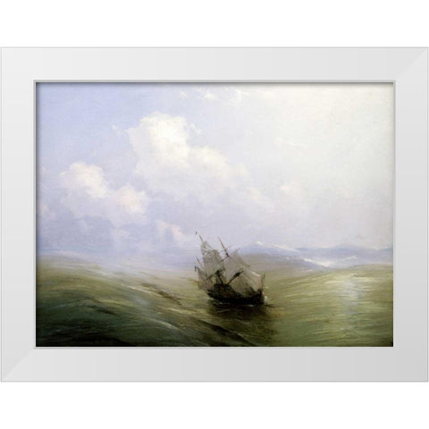 A Sailing Boat In a Heavy Swell White Modern Wood Framed Art Print by Aivasowsky, Ivan Konstantinovich