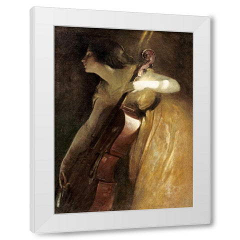 A Ray of Sunlight - The Cellist White Modern Wood Framed Art Print by Alexander, John White