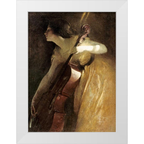 A Ray of Sunlight - The Cellist White Modern Wood Framed Art Print by Alexander, John White