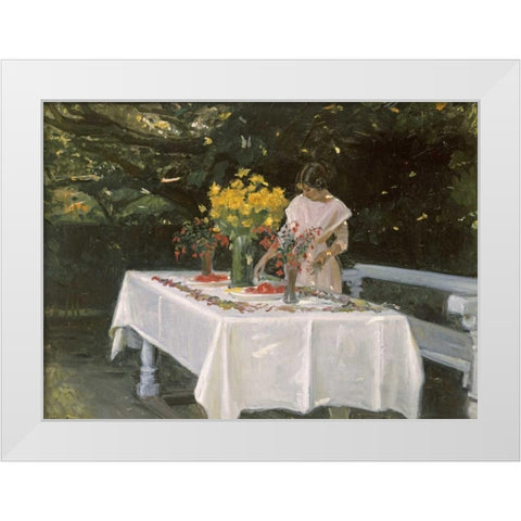 Preparing The Table White Modern Wood Framed Art Print by Ancher, Michael