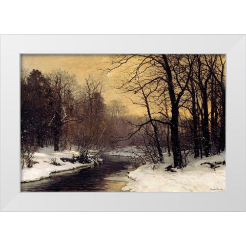 A Winter River Landscape White Modern Wood Framed Art Print by Anderson-Lundby, Anders