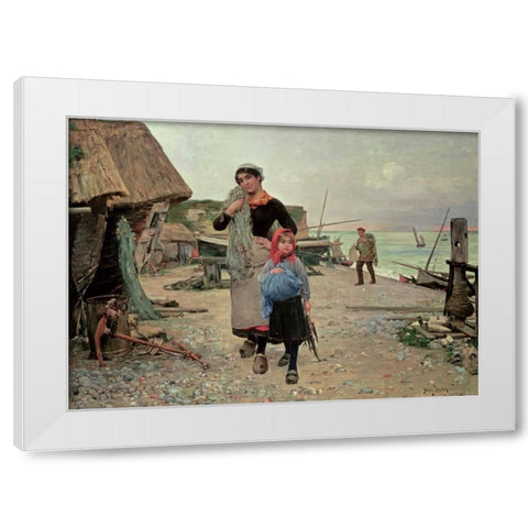 Fisherfolk Returning With Their Nets White Modern Wood Framed Art Print by Bacon, Henry